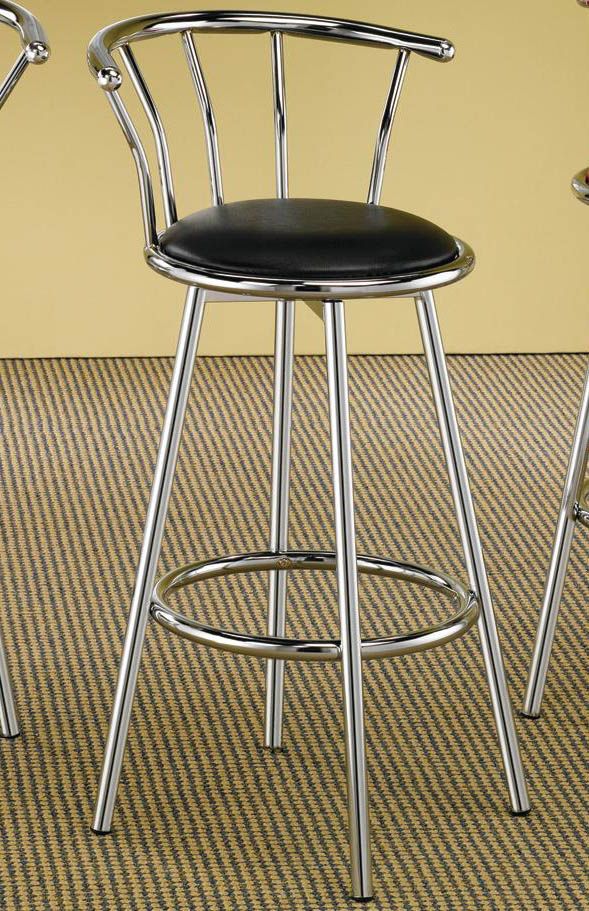 Retro Chrome Swivel Bar Stool with Black Cushion Seat by Coaster 2244